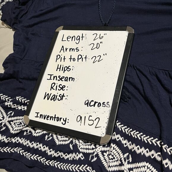 RXB Embroidered Peasant Top Womens Size L Boho Blouse Navy Blue Rayon Knit Soft - Picture 8 of 8